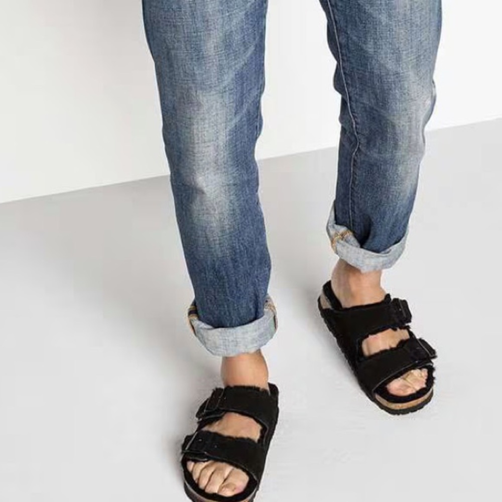Birkenstock Black Furry Double Buckle Slide - Picture 11 of 11